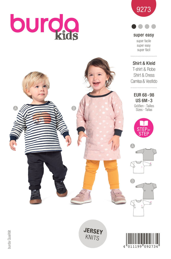 Burda Style Babies' Top & Dress with Rib Knit Bands Sewing Pattern B9273