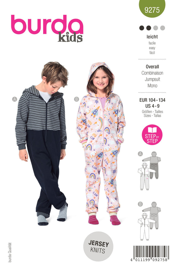 Burda Style Children's Hooded Jumpsuit and Onesie Sewing Pattern B9275