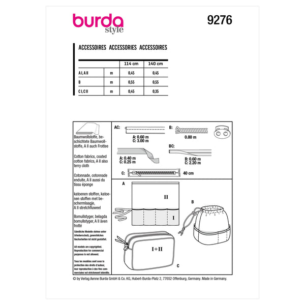 Burda Style Bathroom Accessories Sewing Pattern B9276