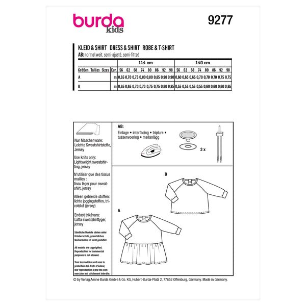 Burda Style Babies' Top and Dress Sewing Pattern B9277