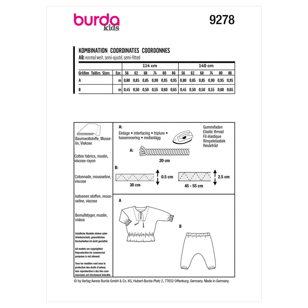 Burda Style Babies' Top and Trousers Sewing Pattern B9278