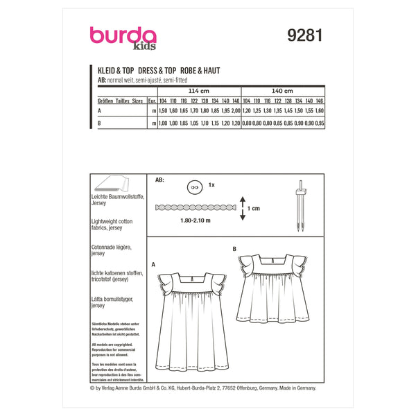 Burda Style Children's Top and Dress Sewing Pattern B9281