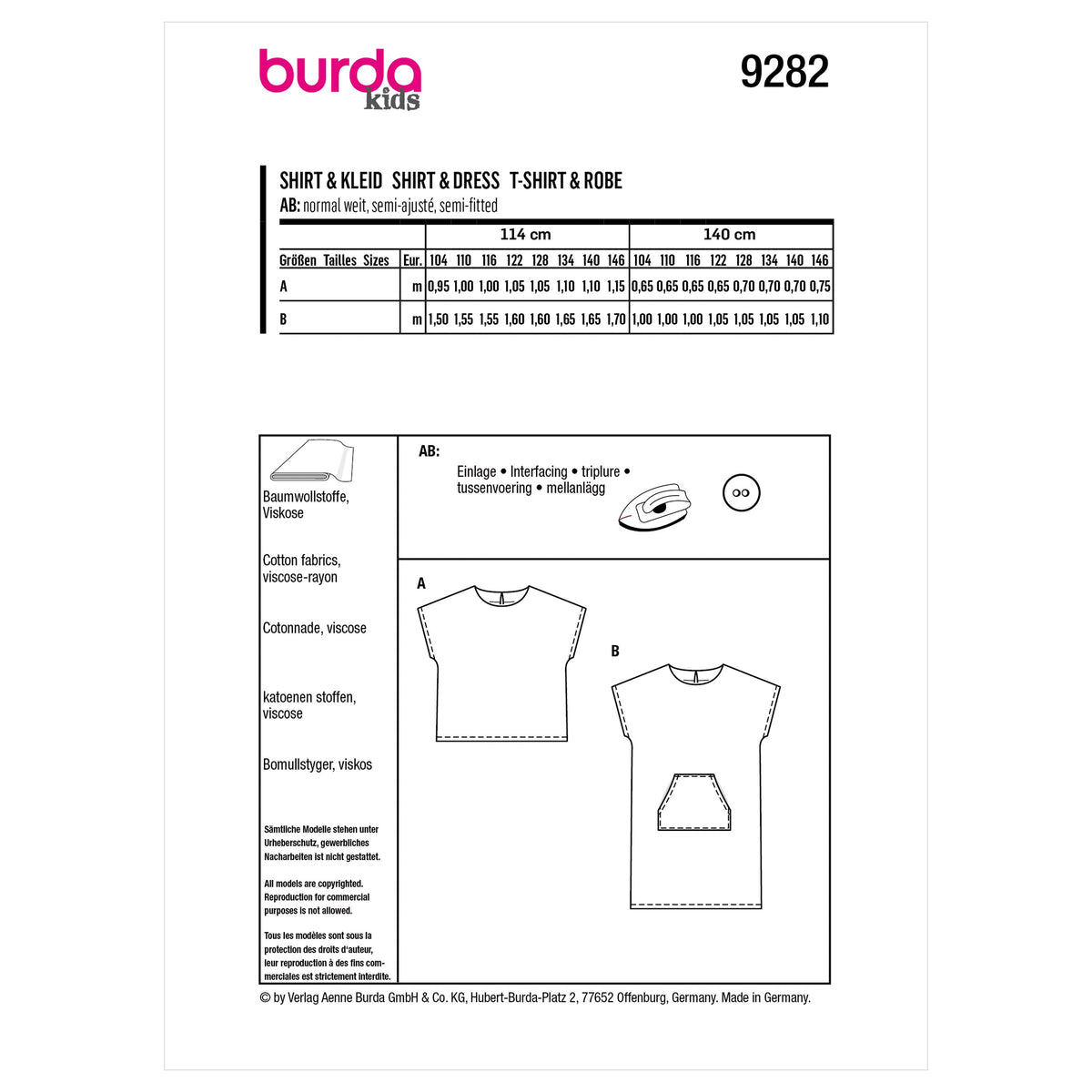 Burda Style Children's Top and Dress Sewing Pattern B9282