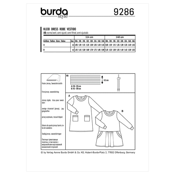 Burda Style Babies' Dress Shirtdress Sewing Pattern B9286