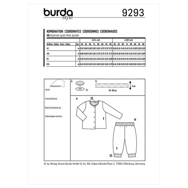 Burda Style Babies' Jacket Reversible Sewing Pattern B9293