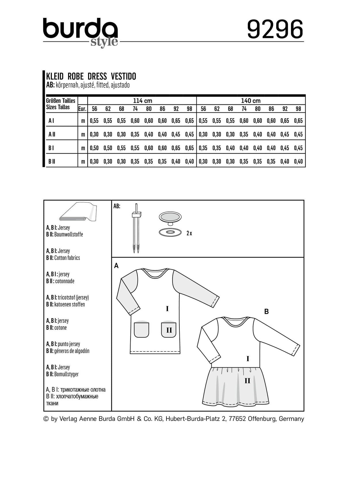 Burda Style Baby Dress Sewing Pattern for Stylish Creations B9296