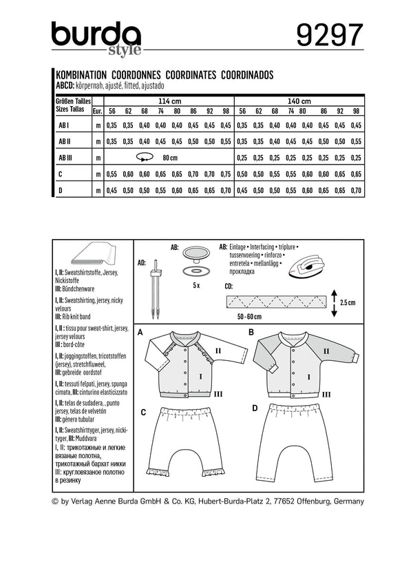Burda Style Baby Sportswear Sewing Pattern for Stylish Creations B9297