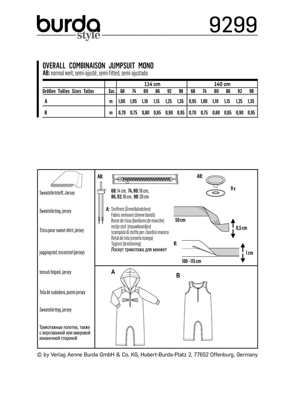 Burda Style Toddler Sportswear Sewing Pattern for Stylish Kids B9299