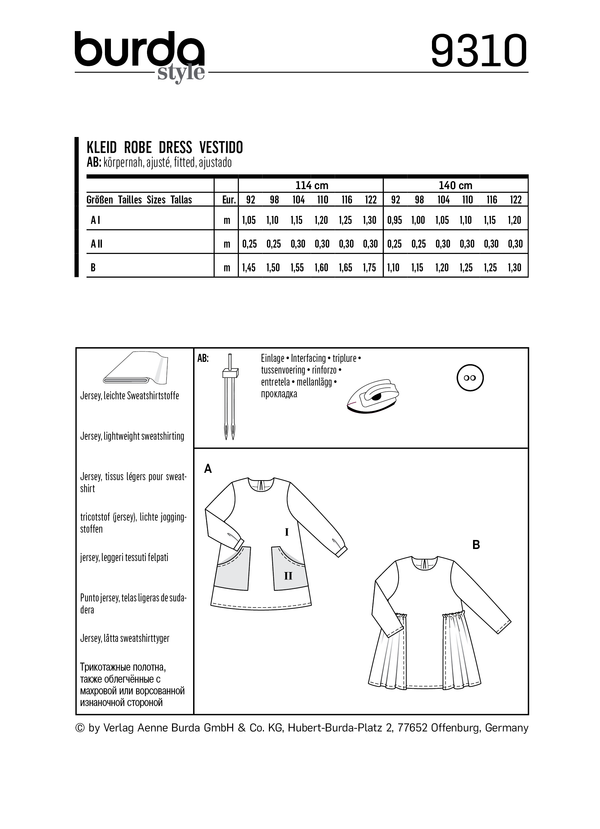 Burda Style Child Dress Sewing Pattern for Stylish Creations B9310