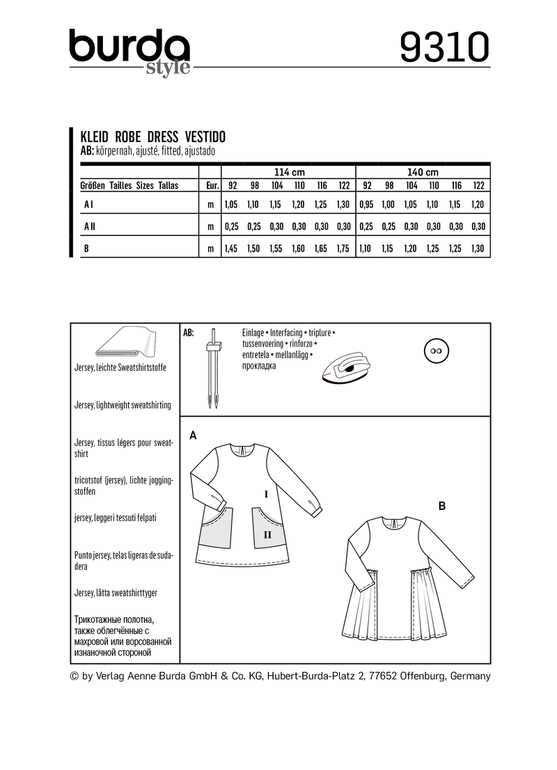Burda Style Child Dress Sewing Pattern for Stylish Creations B9310