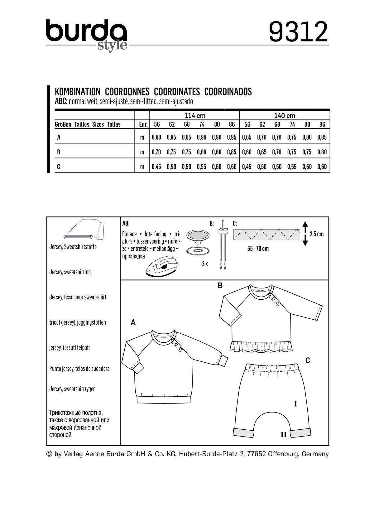 Burda Style Baby Sportswear Sewing Pattern for Stylish Creations B9312