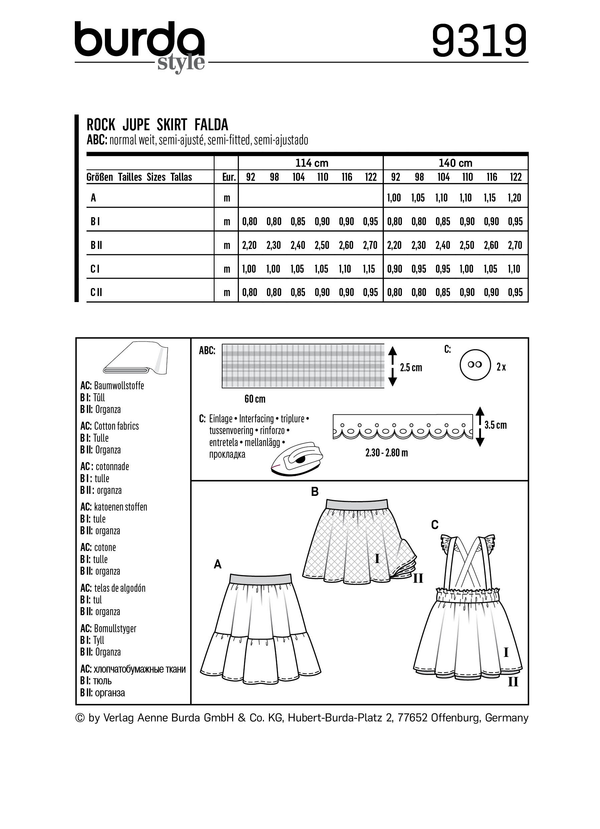 Burda Style Child Skirt/Pants Sewing Pattern for Stylish Kids B9319