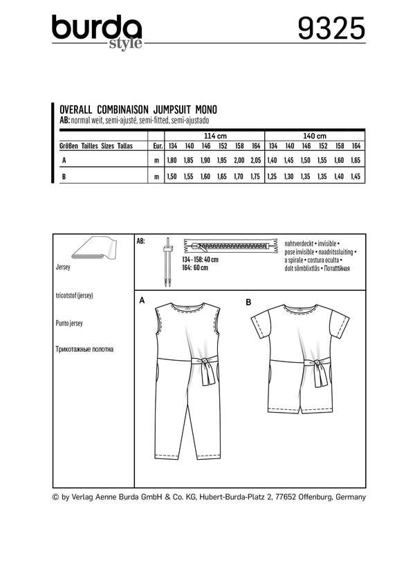 Burda Style Child Sportswear Sewing Pattern for Stylish Creations B9325