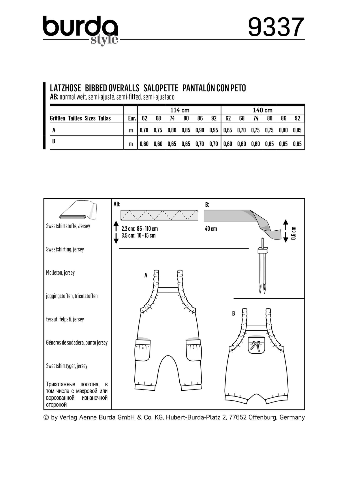 Burda Style Baby Overalls Sewing Pattern for Stylish Creations B9337