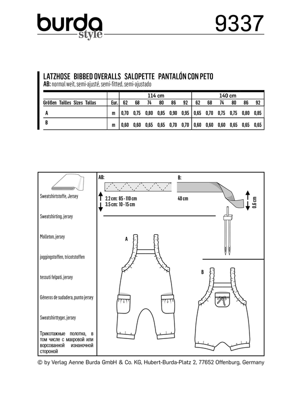 Burda Style Baby Overalls Sewing Pattern for Stylish Creations B9337