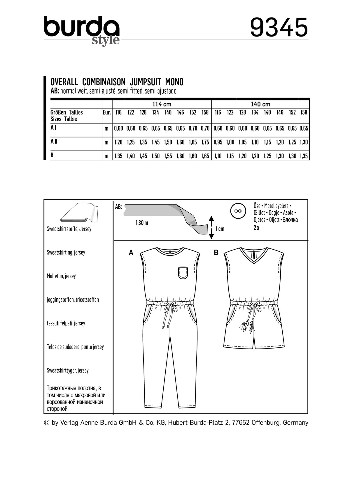 Burda Style Child Jumpsuit Sewing Pattern for Stylish Creations B9345