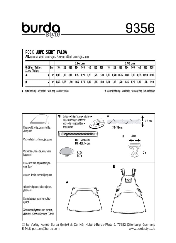 Burda Style Child Girl Skirt Pant Sewing Pattern B9356
