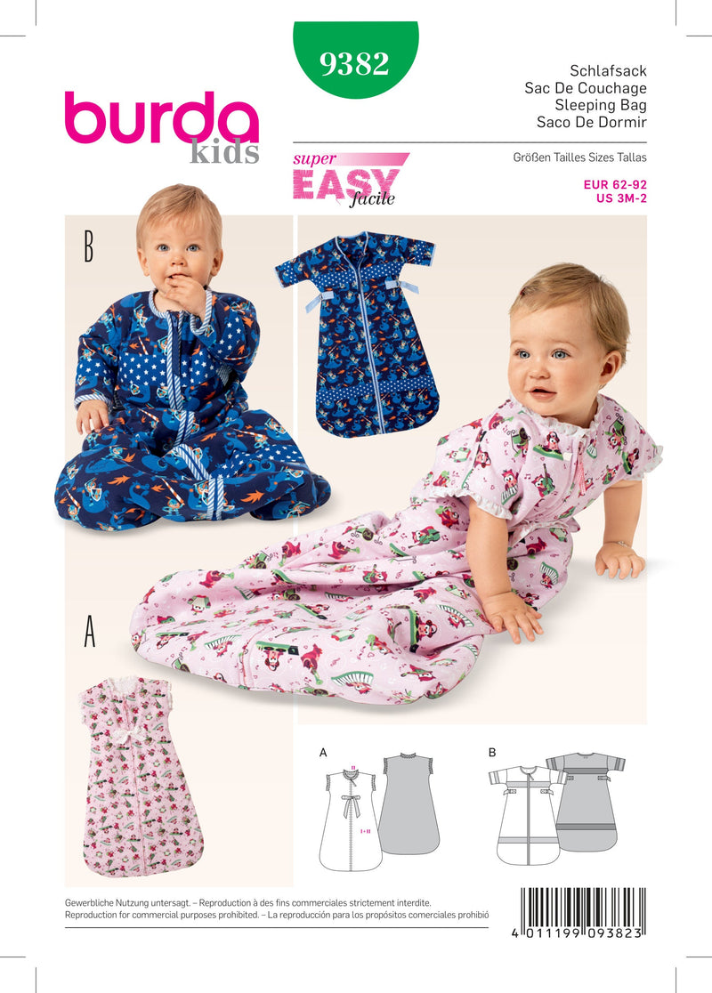 Burda Style Sleeping Bag Sewing Pattern for Cozy Creations B9382