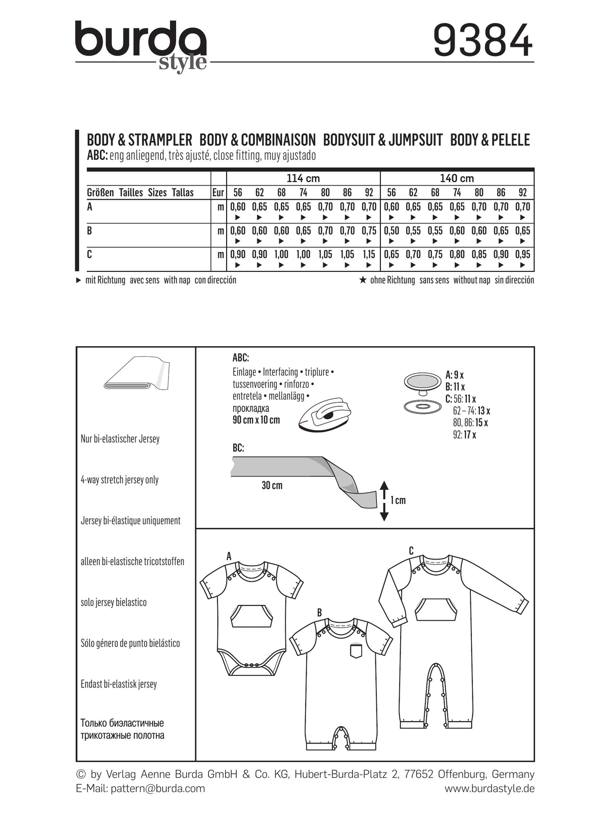 Burda Style Baby Romper Sewing Pattern for Adorable Outfits B9384