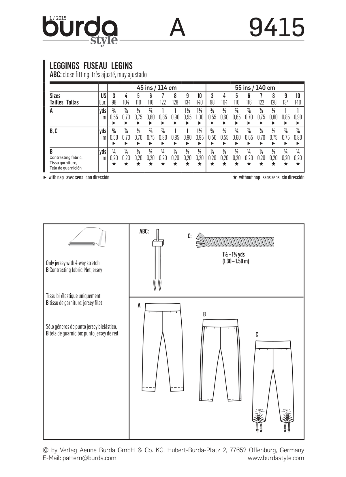 Burda Style Skirt/Pants for Child/Girl Sewing Pattern B9415