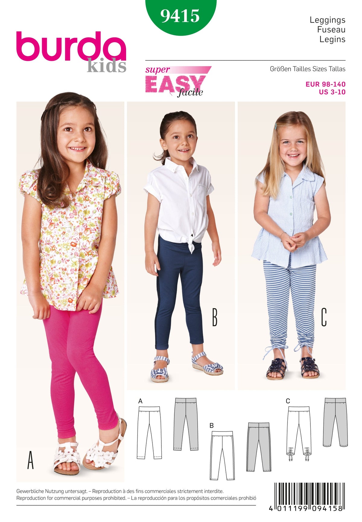 Burda Style Skirt/Pants for Child/Girl Sewing Pattern B9415