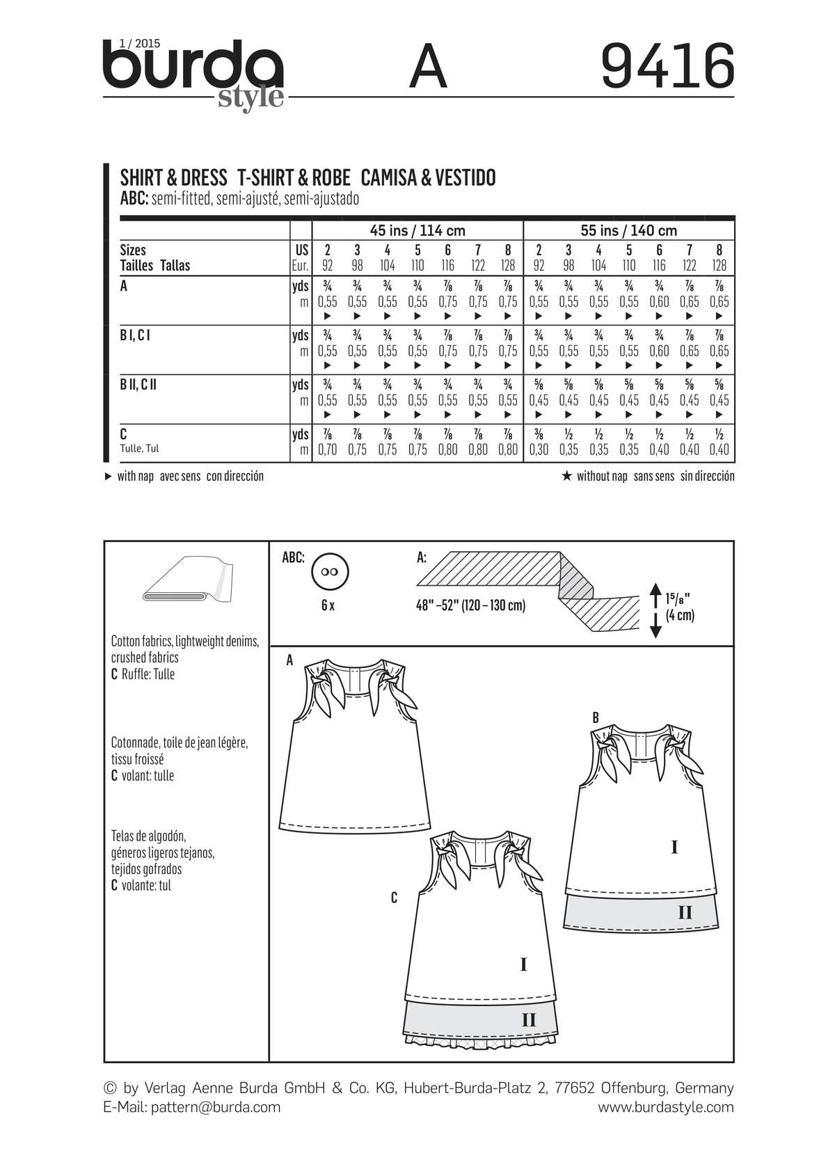 Burda Style Dress Child Sewing Pattern for Stylish Creations B9416