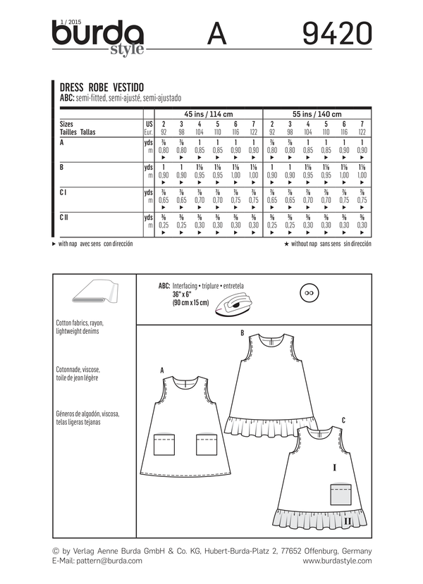 Burda Style Dress Child Sewing Pattern for Stylish Creations B9420