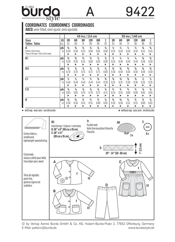 Burda Style Sportswear Baby Sewing Pattern for Stylish Creations B9422