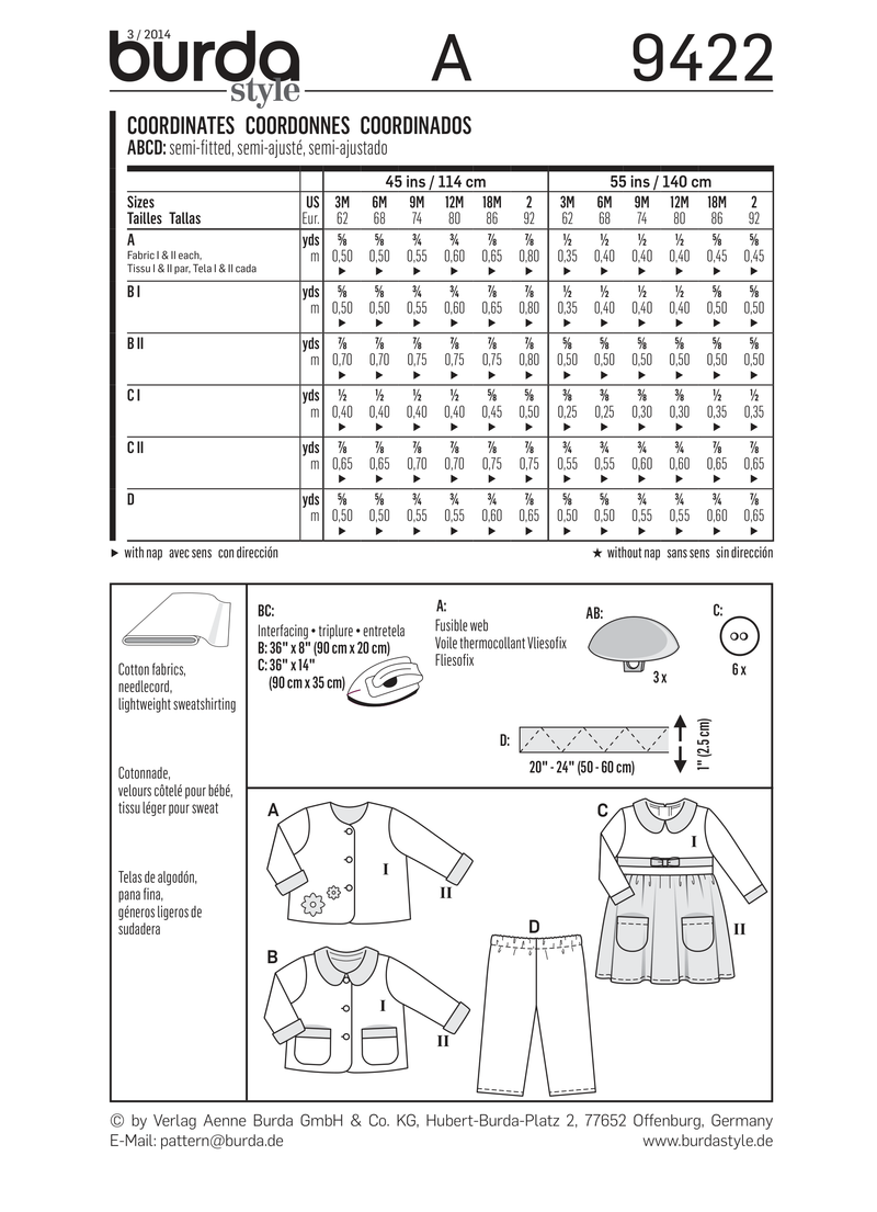 Burda Style Sportswear Baby Sewing Pattern for Stylish Creations B9422