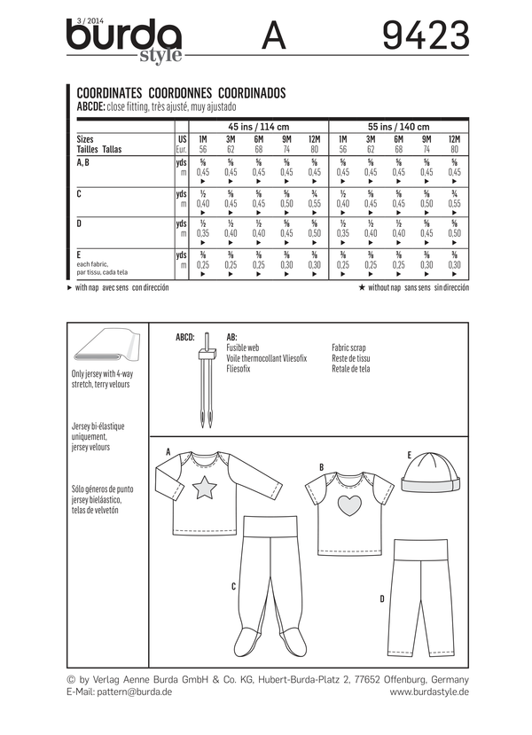 Burda Style Sportswear Baby Sewing Pattern for Stylish Creations B9423