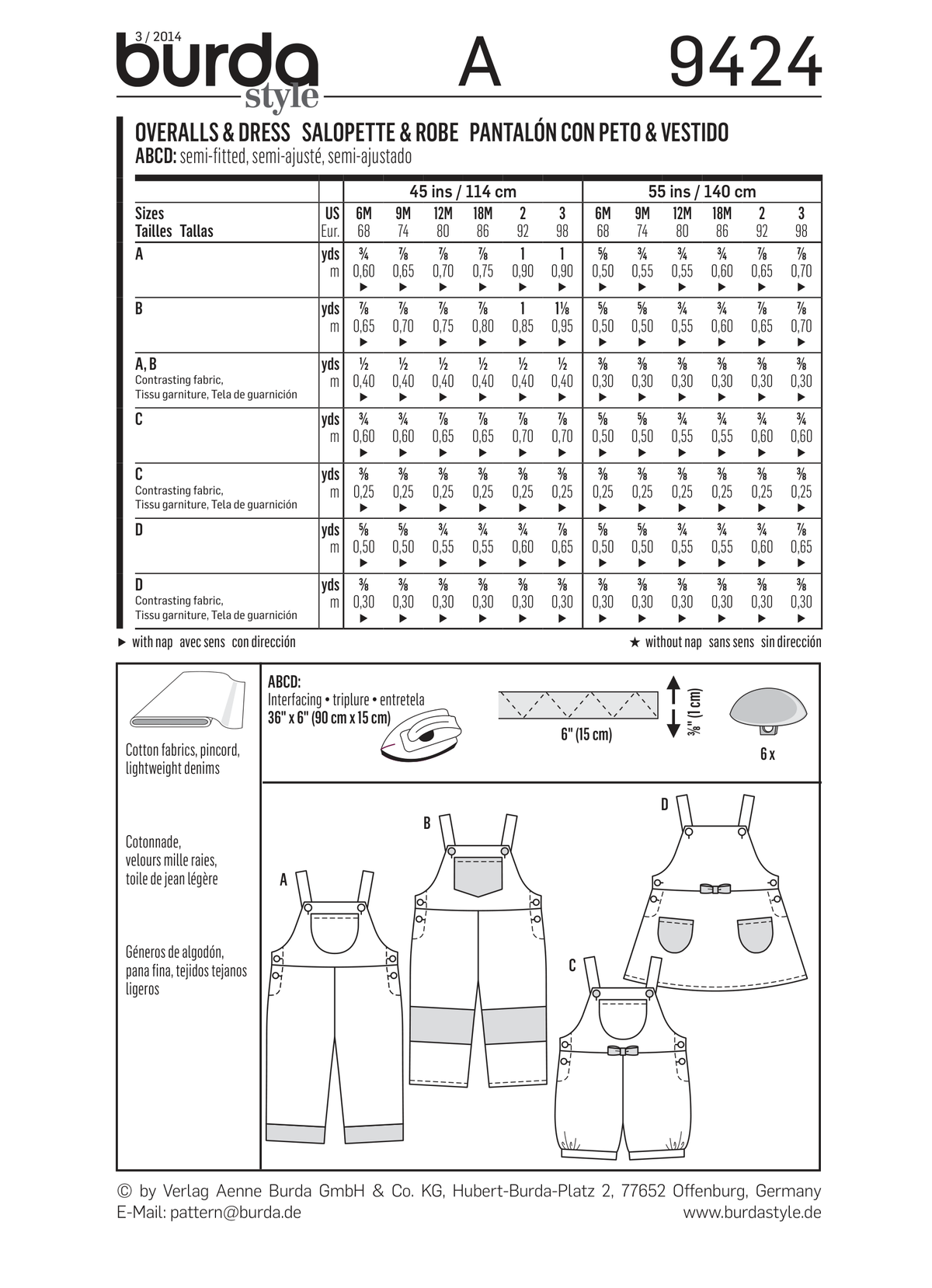 Burda Style Dress Baby Sewing Pattern for Stylish Creations B9424