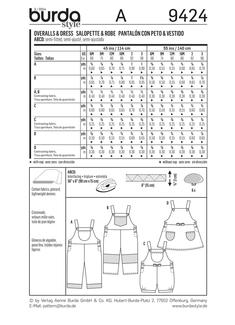 Burda Style Dress Baby Sewing Pattern for Stylish Creations B9424