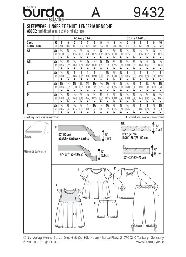 Burda Style Sleepwear for Girls: Perfect Sewing Pattern B9432