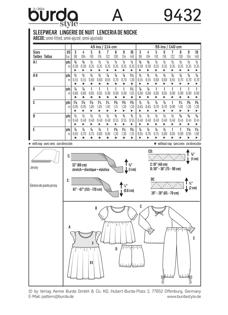 Burda Style Sleepwear for Girls: Perfect Sewing Pattern B9432