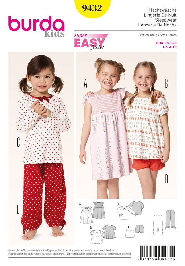 Burda Style Sleepwear for Girls: Perfect Sewing Pattern B9432