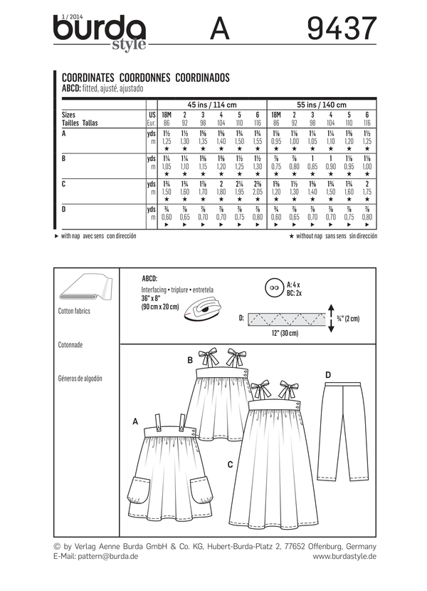 Burda Style Toddlers Sewing Pattern for Creative Projects B9437
