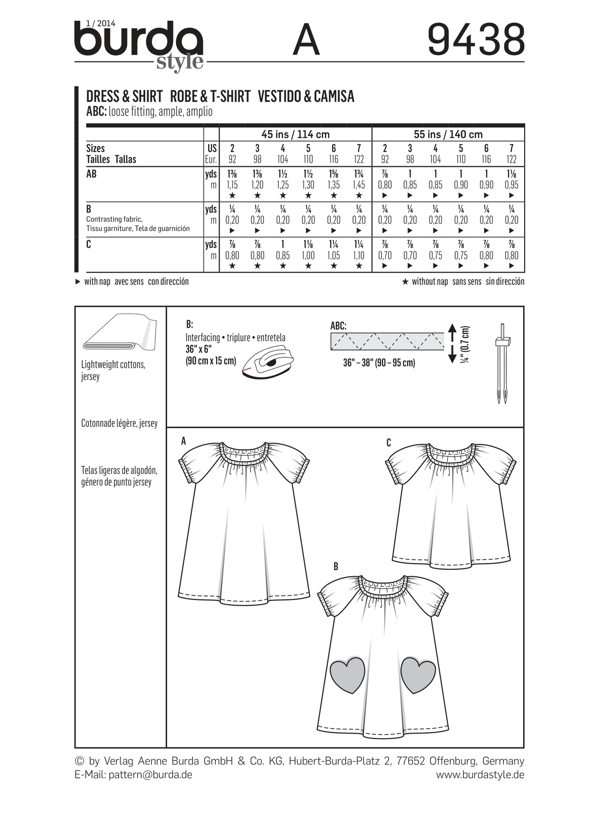 Burda Style Toddlers Sewing Pattern for Creative Projects B9438