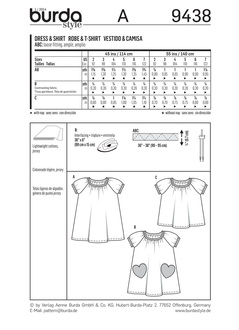 Burda Style Toddlers Sewing Pattern for Creative Projects B9438