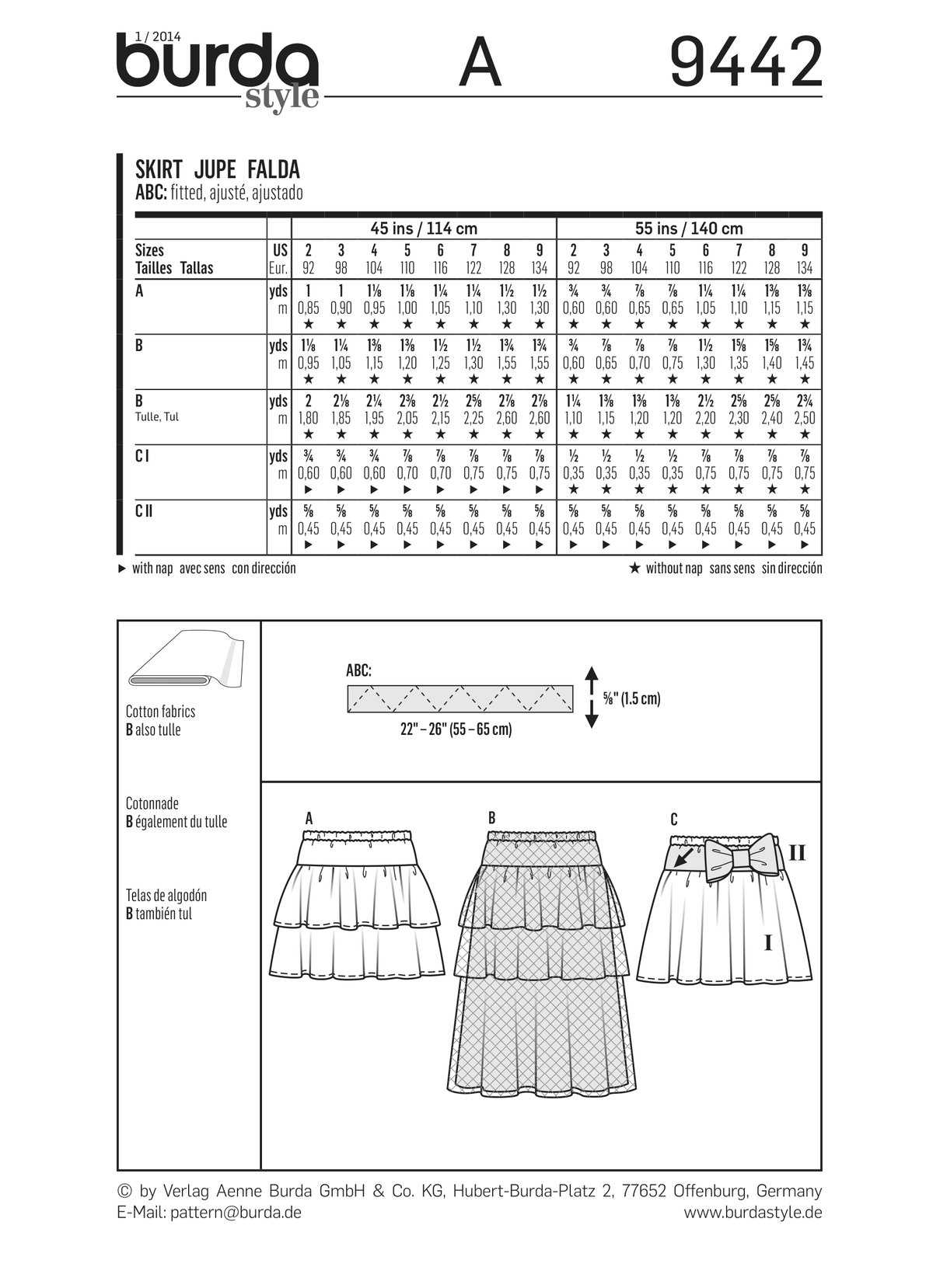 Burda Style Children's Fashion Sewing Pattern for Creative Projects B9442