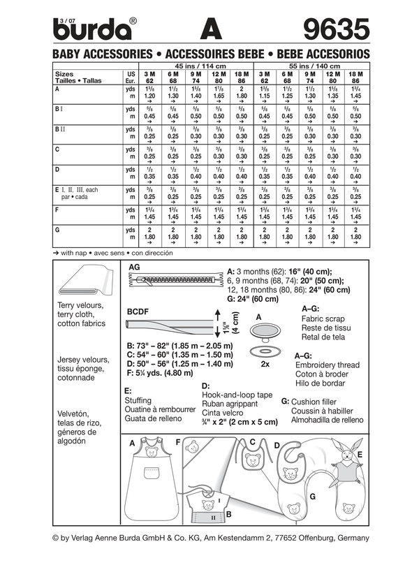 Burda Style Baby Accessories Sewing Pattern for Creative Projects B9635