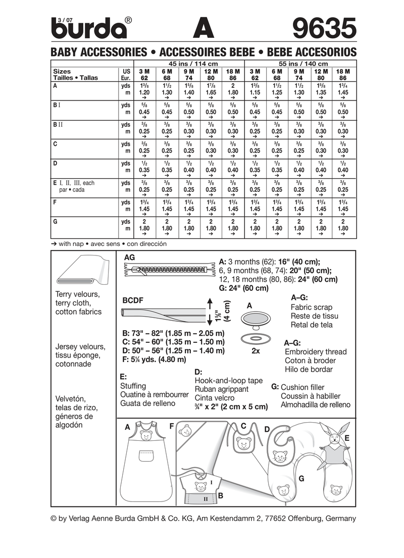 Burda Style Baby Accessories Sewing Pattern for Creative Projects B9635