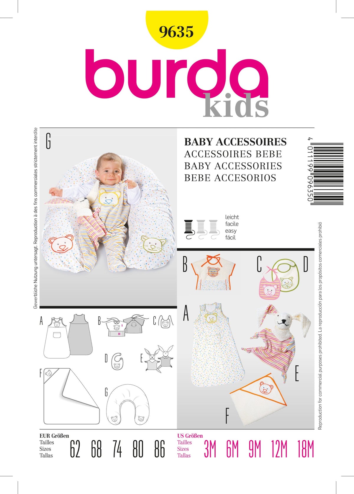 Burda Style Baby Accessories Sewing Pattern for Creative Projects B9635