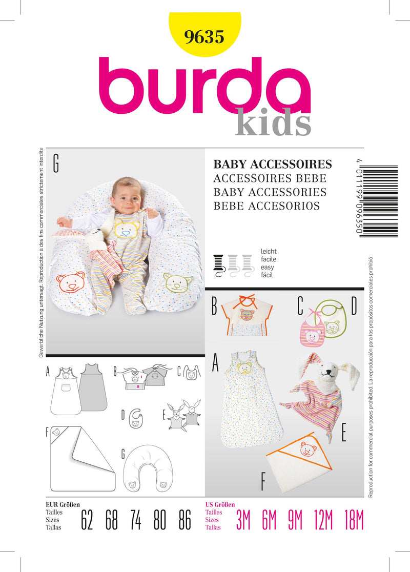 Burda Style Baby Accessories Sewing Pattern for Creative Projects B9635