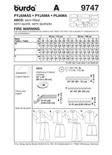 Burda Style Pyjamas Sewing Pattern for Comfortable Nightwear B9747
