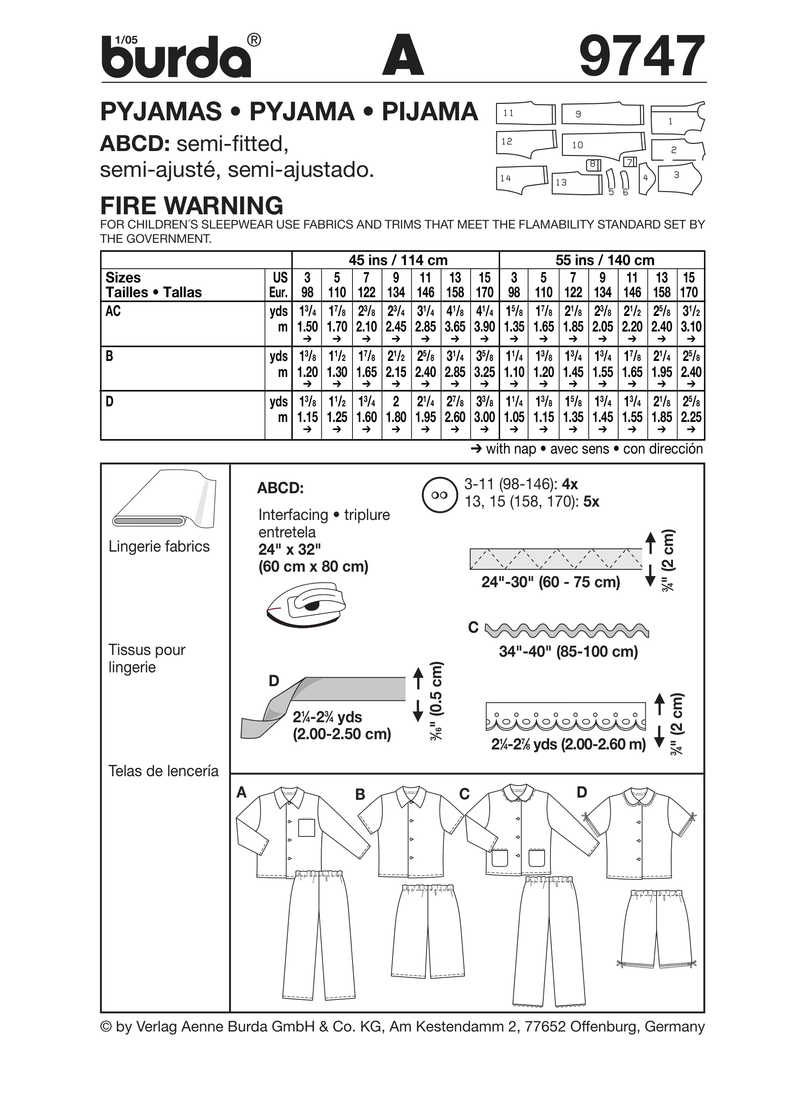 Burda Style Pyjamas Sewing Pattern for Comfortable Nightwear B9747