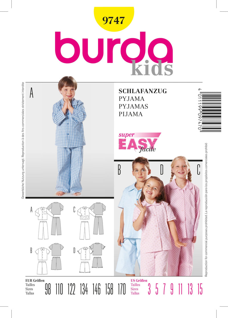Burda Style Pyjamas Sewing Pattern for Comfortable Nightwear B9747