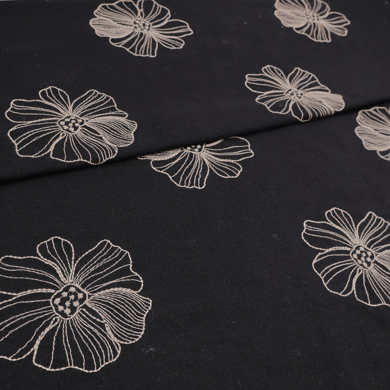 Barbara Embroidery Viscose Linen Dressmaking Fabric - Gold Flowers