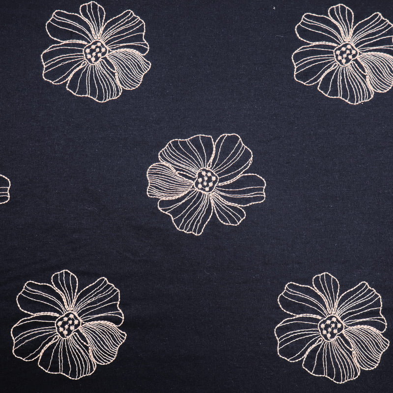 Barbara Embroidery Viscose Linen Dressmaking Fabric - Gold Flowers