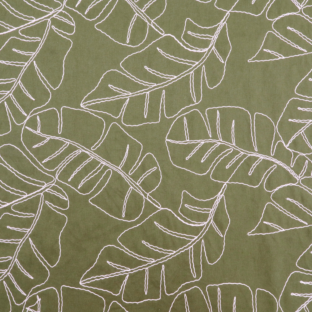 Barbara Embroidery Viscose Linen Dressmaking Fabric - Olive Leaves