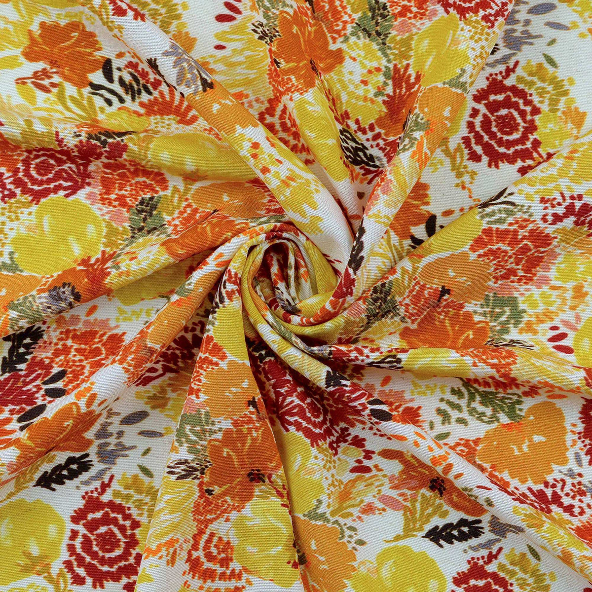 Barbara Viscose Linen Dressmaking Fabric - Mellow Yellow Florals